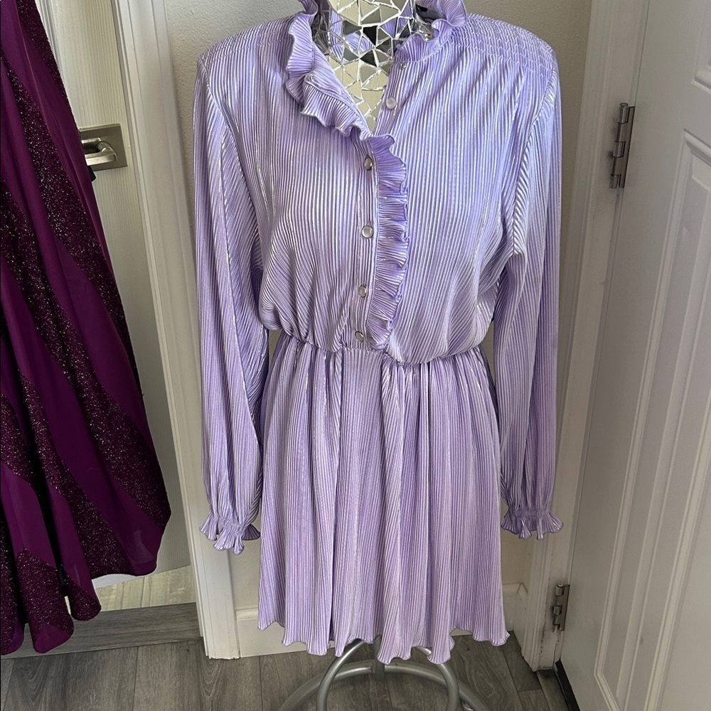 ROTATE Purple Ivy Pleated Mini Dress Ruffled